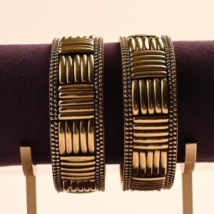 Beaded Borders Inter-slainted Brass Bangles-Set of 2