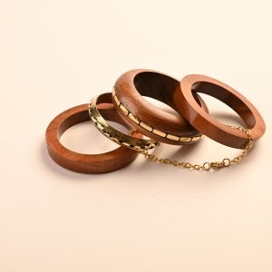 Wooden Inlay Brass Bangles with Gold Plated Chain