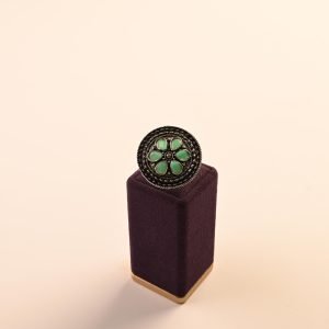 Oxidized Round Inlaid Green Stone Finger Ring