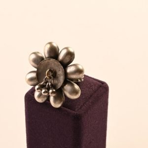 Oxidized Flower Adjustable Finger Ring