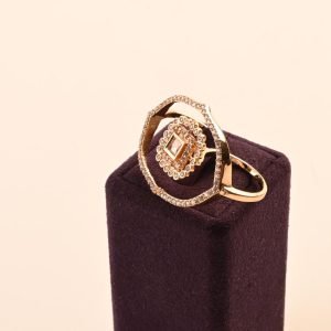 Gold Finish Moissanite Polki Double Finger Ring