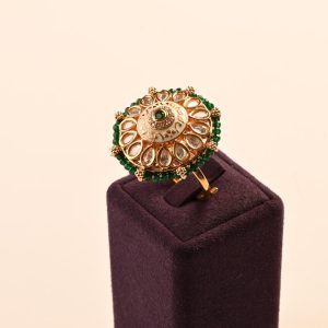 Polki Kundan Finger Ring(Green)