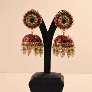 Paachi Kundan Ruby Emerald Jhumkas