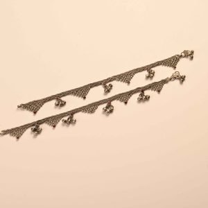 Pyramid Rose Oxidized Anklet-Pair