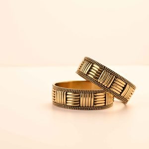 Beaded Borders Inter-slainted Brass Bangles-Set of 2