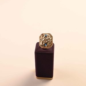 Polki Kundan Inlaid Blue Stone Adjustable Finger Ring