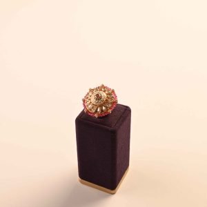 Polki Kundan Adjustable Finger Ring ( Pink )