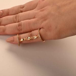 Gold Plated Thin Chain Double Finger Ring