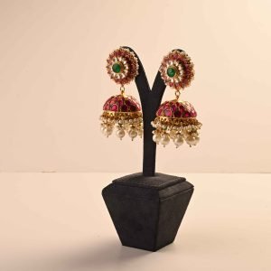 Paachi Kundan Ruby Emerald Jhumkas