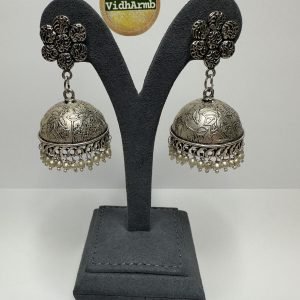 Flower  Oxidized Jhumka with Pearl Beads