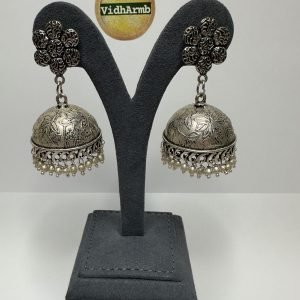 Flower  Oxidized Jhumka with Pearl Beads